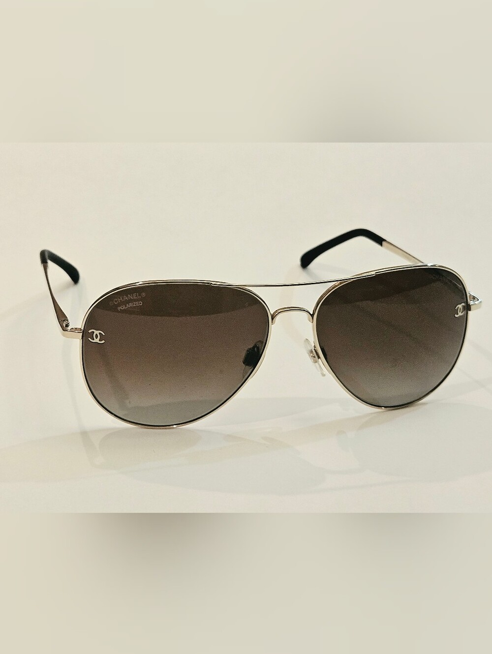 Chanel 4189-T-Q Titanium Polarized Aviator Sunglasses GoldThese are authentic